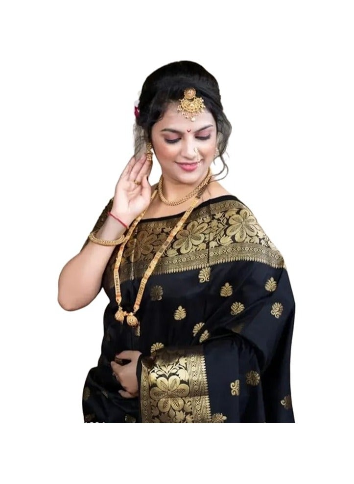 مملكة الإكسسوارات ساري حرير بَنَارَسِي نقي بأسلوب كانجي فَرام مع قطعة بلوزة للزفاف (فروكش)  - Image 1