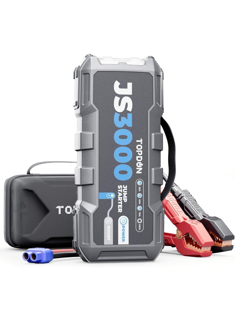 TOPDON Car Battery Jump Starter, JS3000 12V 3000A Battery Booster Jump Starter Pack for Up to 9L Gas/ 7L Diesel Engines, Portable Car Battery Charger with Handle Jumper Cable and EVA Protection Case - Image 1