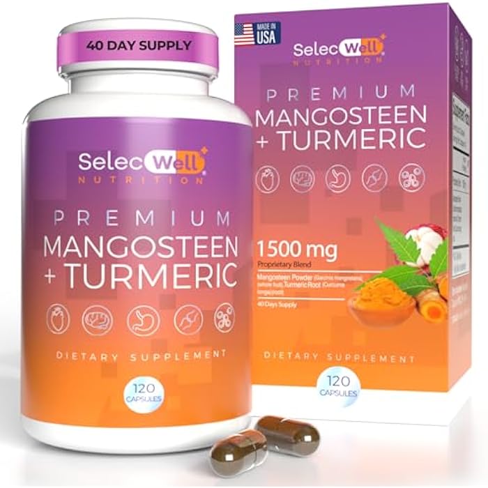 SelecWell Mangosteen + Turmeric Capsules | Joint & Digestion Support | Formulated for Wellness, Includes Natural Ingredients | 120 Vegetarian Capsules, 1500mg per Serving - Image 1