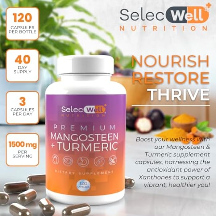 SelecWell Mangosteen + Turmeric Capsules | Joint & Digestion Support | Formulated for Wellness, Includes Natural Ingredients | 120 Vegetarian Capsules, 1500mg per Serving - Image 2