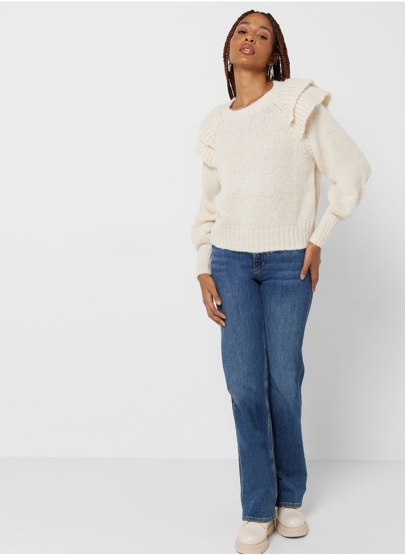 ONLY - Ruffle Sleeve Knitted Sweater - Image 1