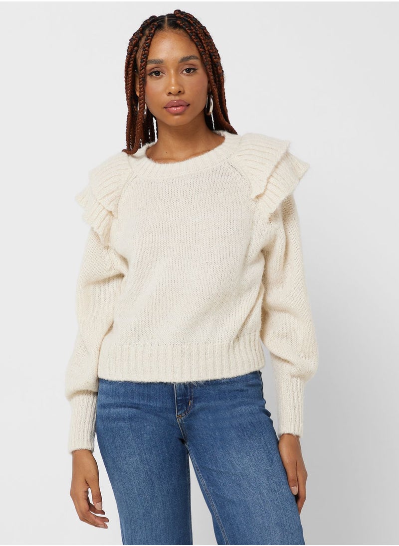 ONLY - Ruffle Sleeve Knitted Sweater - Image 1