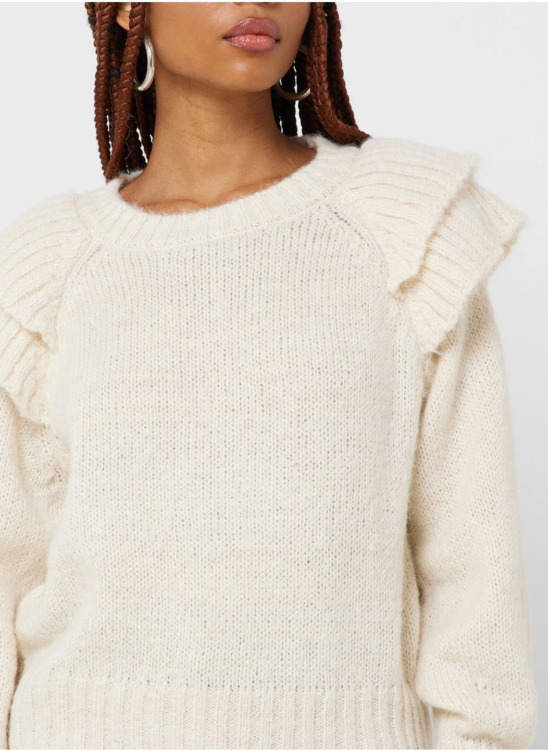 ONLY - Ruffle Sleeve Knitted Sweater - Image 1
