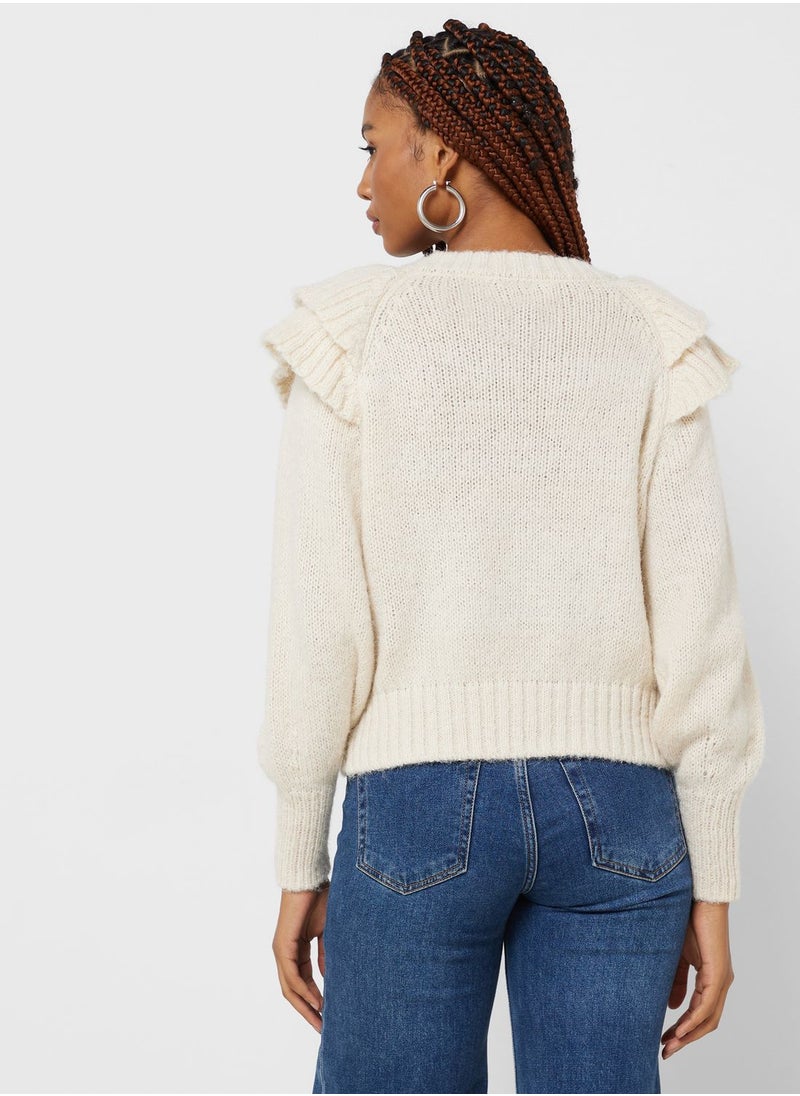 ONLY - Ruffle Sleeve Knitted Sweater - Image 1