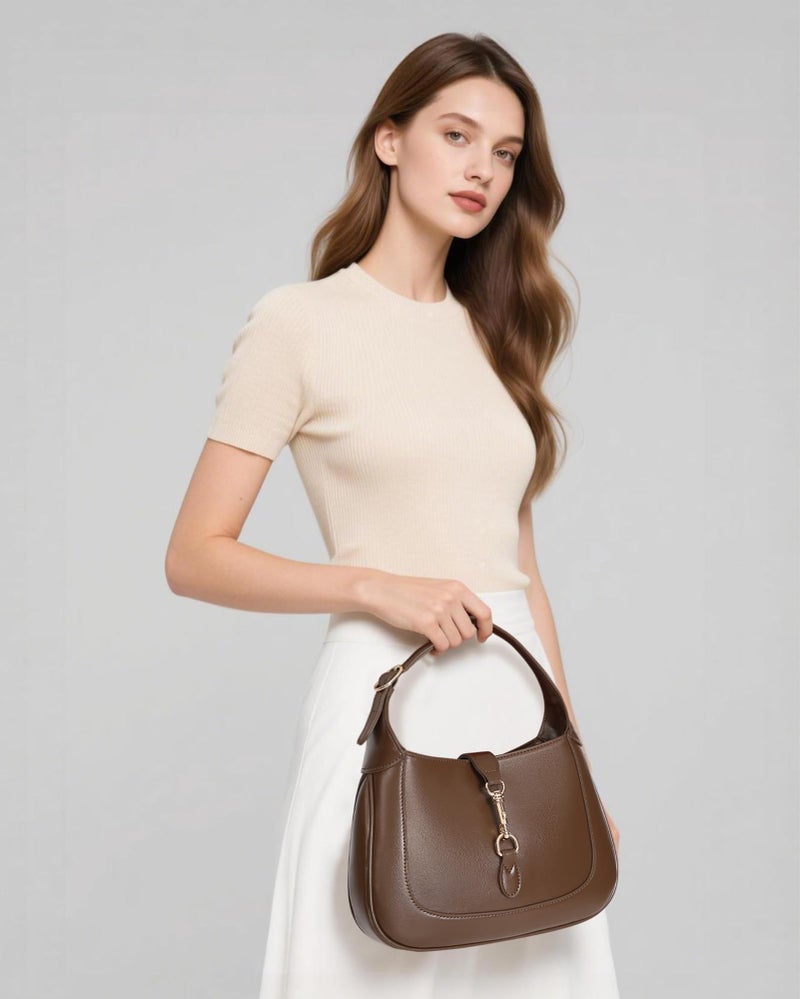BAVERGE Shoulder Bag for Women, Soft Vegan Leather Purse Trendy Hobo Handbag Small Crossbody Bag with Adjustable Strap, Brown - Image 2
