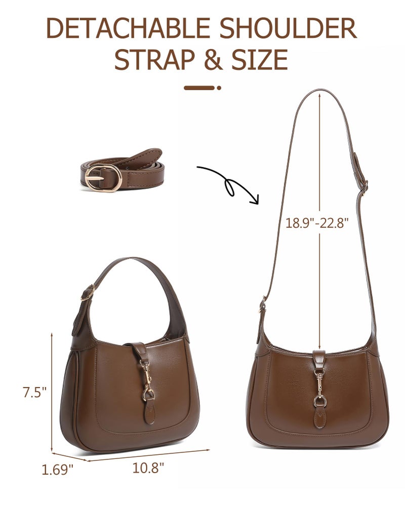 BAVERGE Shoulder Bag for Women, Soft Vegan Leather Purse Trendy Hobo Handbag Small Crossbody Bag with Adjustable Strap, Brown - Image 4