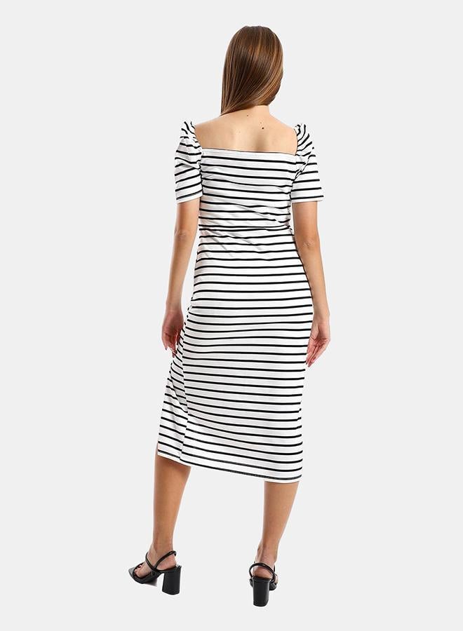 kady Jamila Women Striped Casual Dress With Side Slits ,white*black-XXL - Image 3
