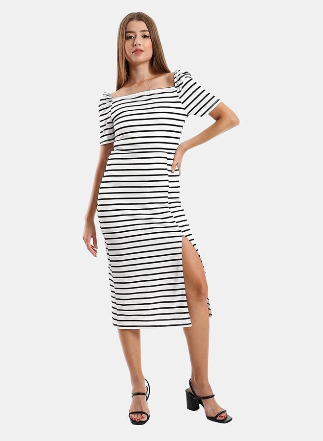 kady Jamila Women Striped Casual Dress With Side Slits ,white*black-XXL - Image 1