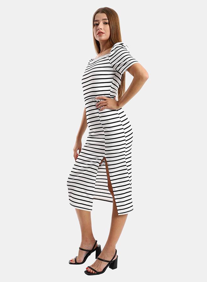 kady Jamila Women Striped Casual Dress With Side Slits ,white*black-XXL - Image 2