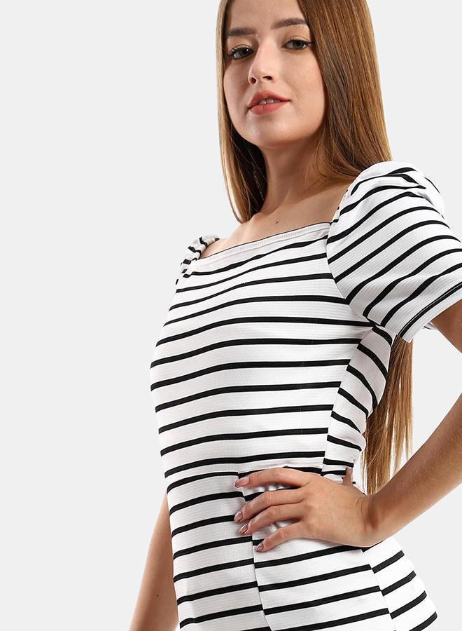 kady Jamila Women Striped Casual Dress With Side Slits ,white*black-XXL - Image 4