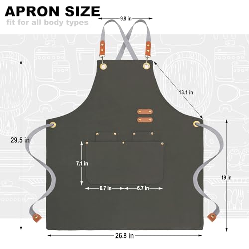 BeLuyi chef apron bib tool apron for man woman cross back straps with 4 pockets for kitchen cooking gardening baking working(green) - Image 2