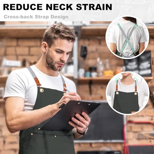 BeLuyi chef apron bib tool apron for man woman cross back straps with 4 pockets for kitchen cooking gardening baking working(green) - Image 4