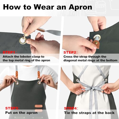 BeLuyi chef apron bib tool apron for man woman cross back straps with 4 pockets for kitchen cooking gardening baking working(green) - Image 5