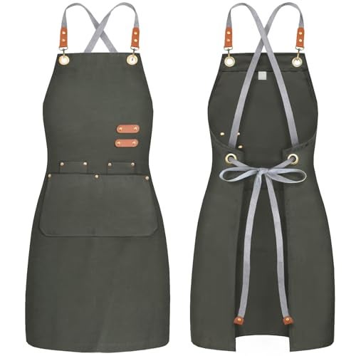 BeLuyi chef apron bib tool apron for man woman cross back straps with 4 pockets for kitchen cooking gardening baking working(green) - Image 1
