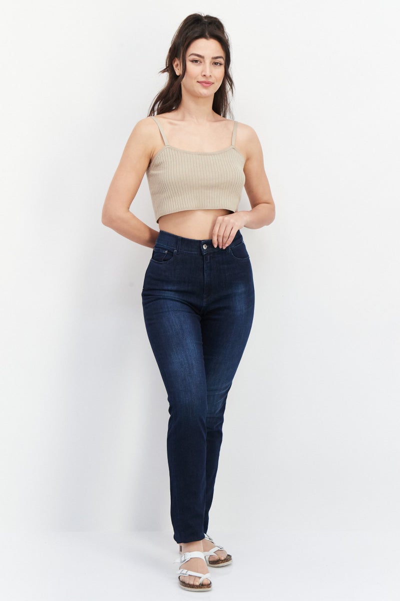 Replay Women Super Slim Fit Washed Stretchable Jeans, Navy - Image 3