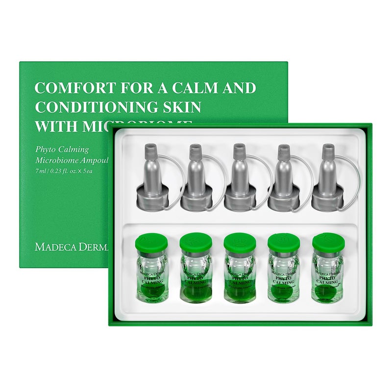 MADECA DERMA Phyto Calming Microbiome Ampoule Calming with Soothing Botanicals Hyaluronic Acid AntiRedness Complex Korean Skincare for Redness Relief Skin Repair 023 fl oz x 5 Bottles