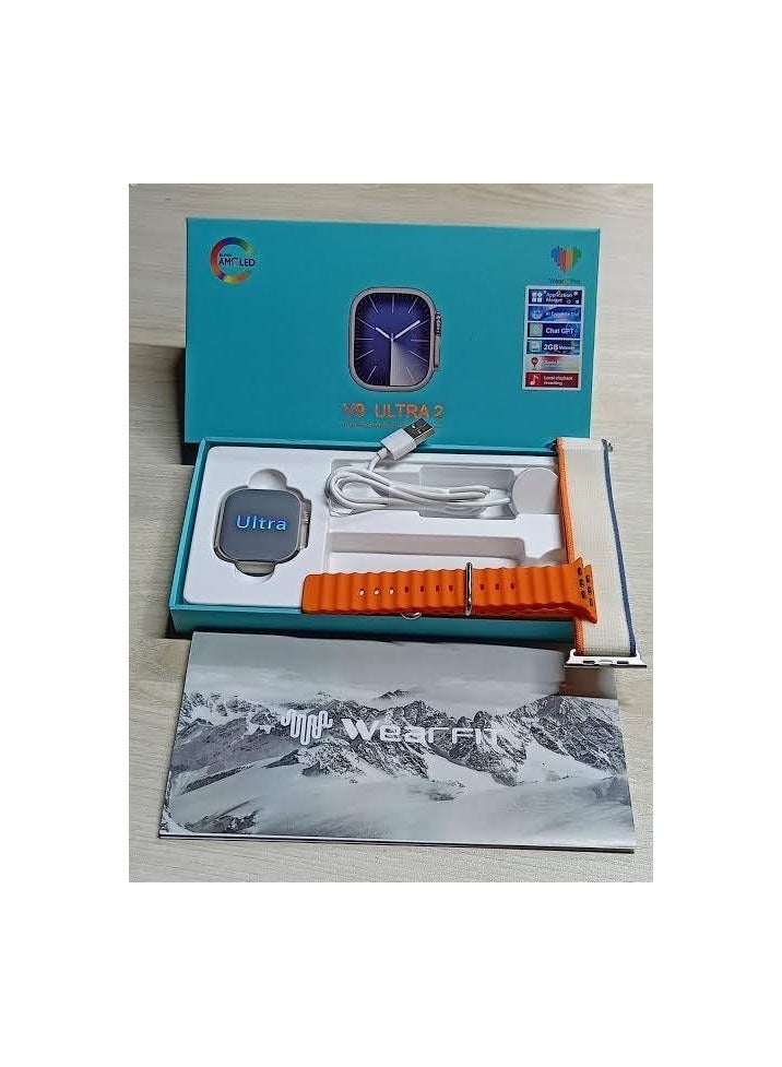 W&O The V9 Ultra 2 smartwatch features a high-resolution AMOLED display and a stylish design that combines power and functionality. High-quality Bluetooth calls Heart rate, blood pressure, and oxygen monitoring Sports activity tracking, calories, and steps App and message notifications Internal storage and direct music playback Long-lasting battery with dual magnetic fast charging Comfortable and stylish strap - Image 3