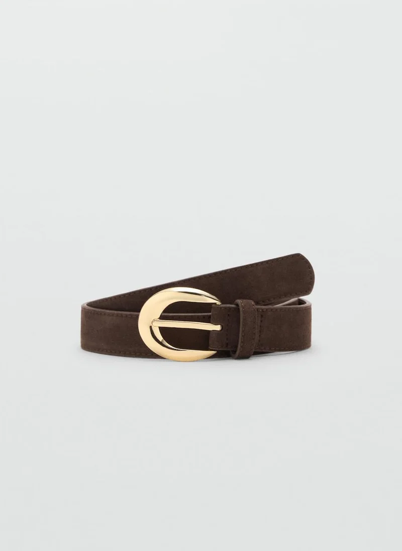 MANGO Leather belt with oval buckle