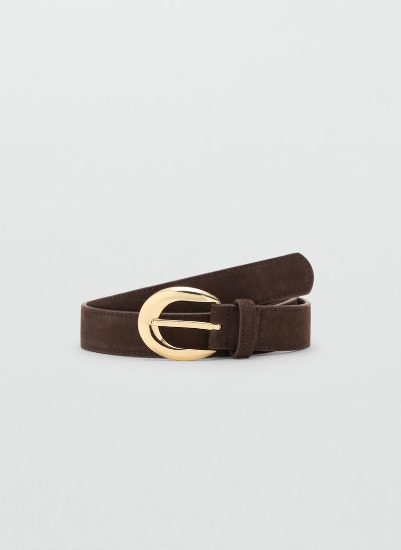 MANGO Leather belt with oval buckle - Image 1