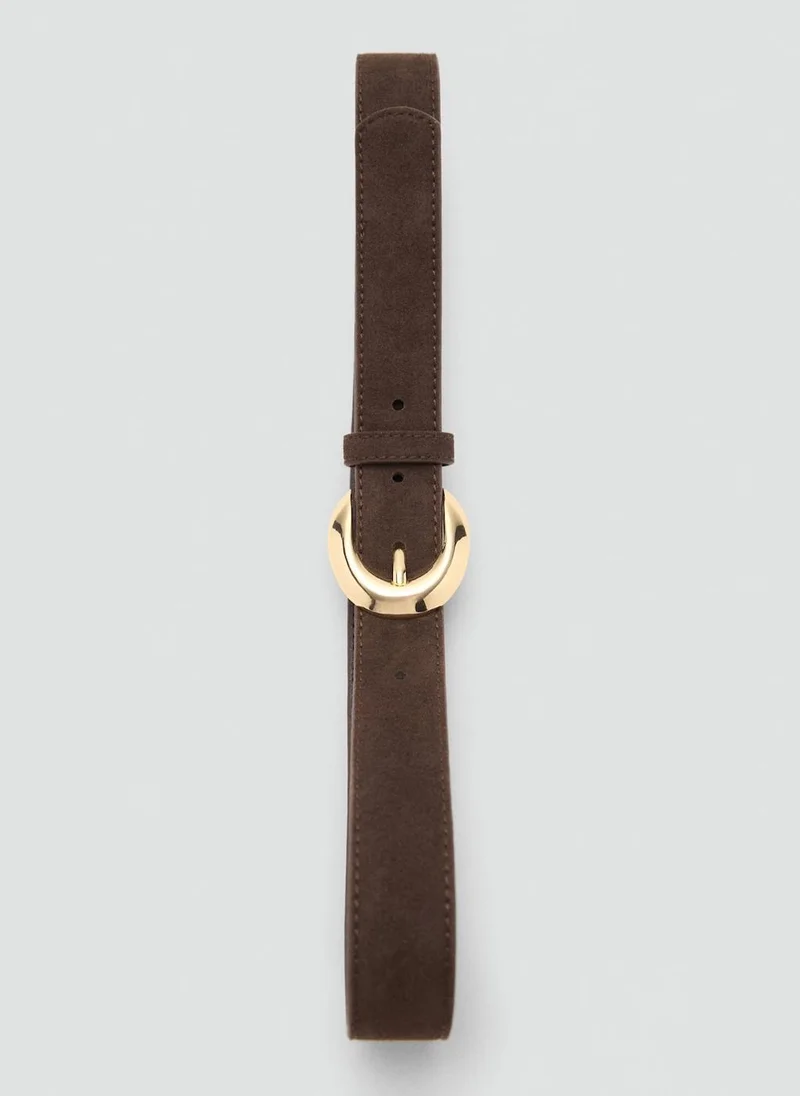 MANGO Leather belt with oval buckle