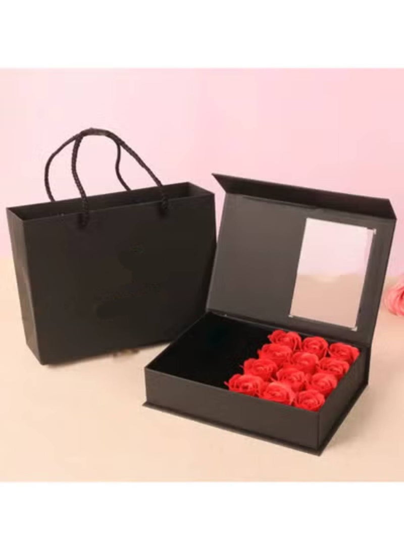 Gift Box with 12 Heads Roses,Jewelry Flower Box with Bag, Forever Preserved Rose Box, Real Eternal Roses for Women, Wife, Girlfriend, Etc Red