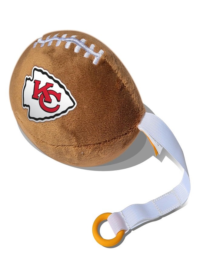 Smilo Kansas City Chiefs Plush Football Pacifier Holder by Smilo - Officially Licensed NFL Soother Holder - Soft Plush Toy and Dummy Holder - Fits Any Pacifier - Stroller Accessory & Newborn Essential - Image 1