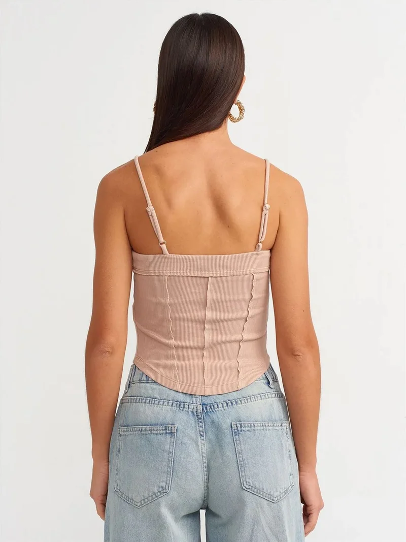 Dilvin DILVIN Ribbed Square-Neck Crop Top