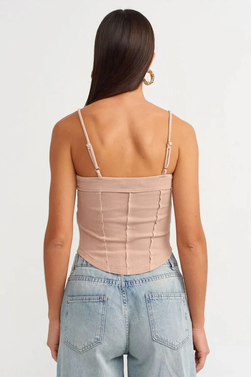Dilvin Beige Natural DILVIN Ribbed Square-Neck Crop Top for Women | Best Price UAE