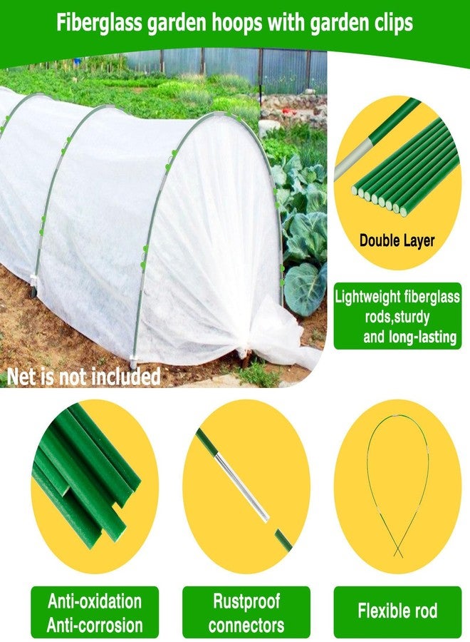 FuBegi 60pcs Garden Hoops for Raised Beds Wide, 8ft Greenhouse Hoops Grow Tunnel for Row Cover Netting, Adjustable Fiberglass Rust-Free Garden Bed Plant Hoops Support DIY Frame Stake for Outdoor, 40pcs Clips - Image 3