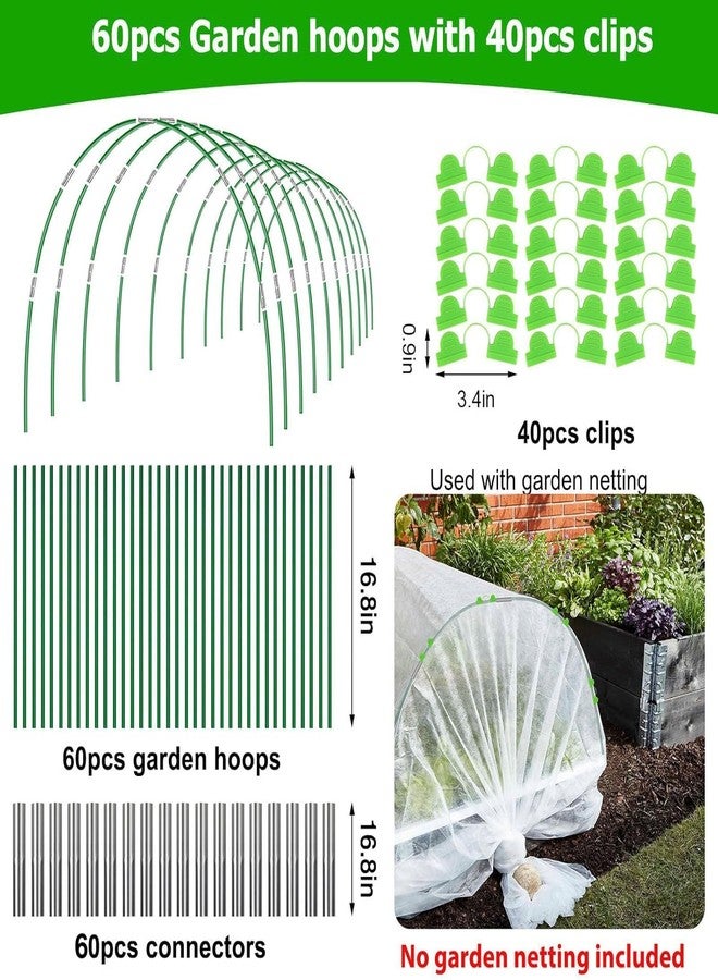 FuBegi 60pcs Garden Hoops for Raised Beds Wide, 8ft Greenhouse Hoops Grow Tunnel for Row Cover Netting, Adjustable Fiberglass Rust-Free Garden Bed Plant Hoops Support DIY Frame Stake for Outdoor, 40pcs Clips - Image 2