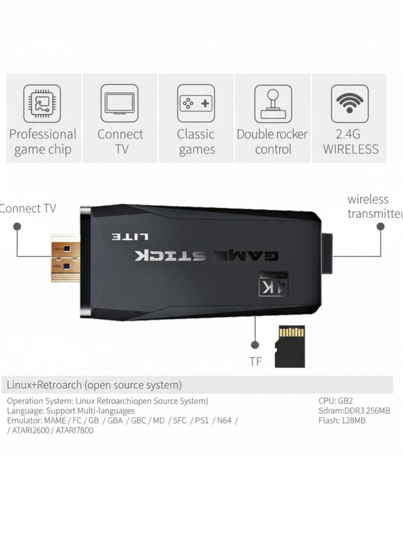 جهاز ألعاب الفيديو الكلاسيكي M8 بدقة 4K مع وحدتي تحكم لاسلكيتين، وأكثر من 3500 لعبة مدمجة، ومخرج HDMI، وخاصية اللعب الثنائي - Image 2