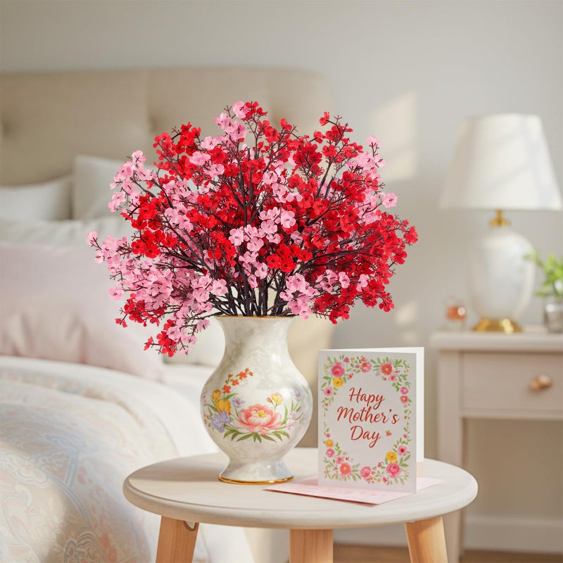 HIAGROW 8Pcs Babys Breath Fake Artificial Flowers, Real Touch Red Pink Mix and Match Plants Silk Flowers for Vase Home Office Wedding Valentine's Day Indoor Outdoor Centerpiece Table Party Decoration - Image 5