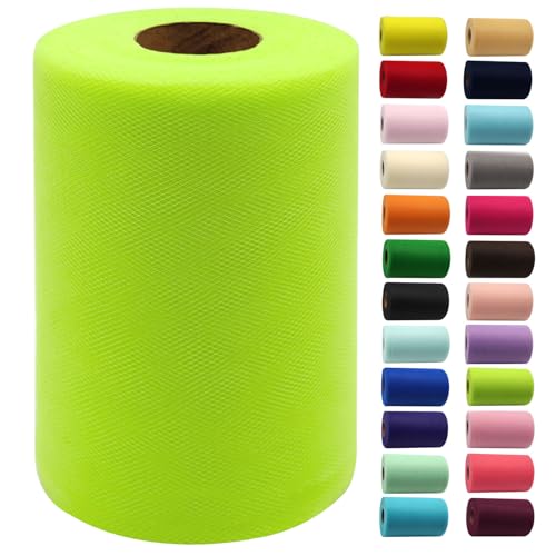 IONTACH Lime Green Tulle Fabric Rolls 6 Inch by 100 Yards (300 feet) Fabric Spool Tulle Ribbon for DIY Tutu Bow Halloween Decorations Baby Shower Birthday Party Wedding Christmas Craft Supplies - Image 1
