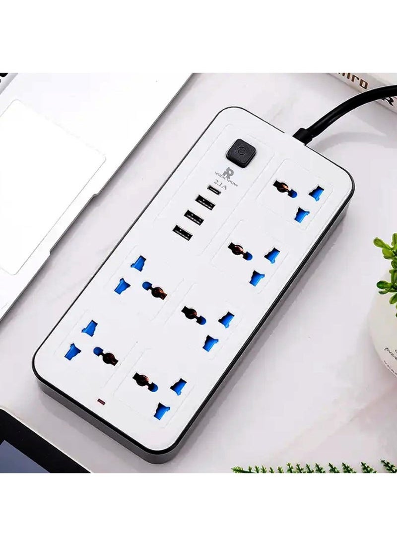 Captaintech 2 meters Universal Extension Cord with 6 Power Socket and 3 USB + 1 PD Slots 6 Way Power Strip with USB type C PD Charging slot Extension Lead 2 meter(6S+3U+1PD 2M)  - Image 2