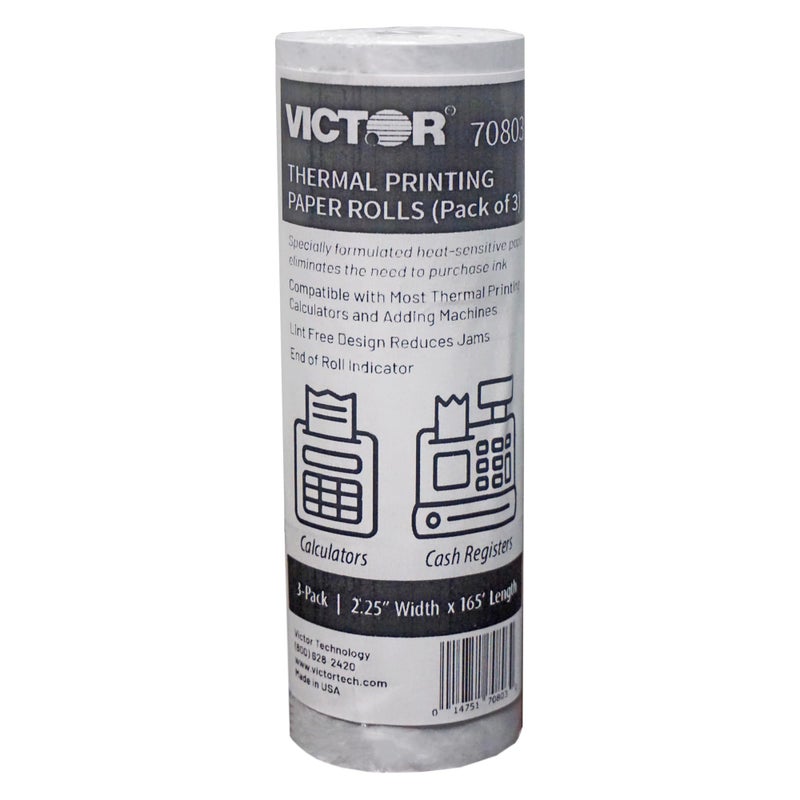 Victor Thermal Paper Roll For Printing Calculators & Cash Registers, 3 Pack, 165 ft (70803) - Image 3