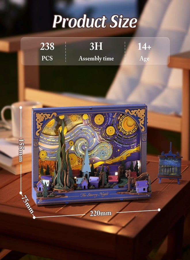 Wowood 3D Wooden Puzzles for Adults - Van Gogh Starry Night DIY Model Building Kits with LED Light - Gifts for Mothers Day - Home Decor, Wall Art & Unique Creative Gifts for Art Lovers/Men/Women - Image 2