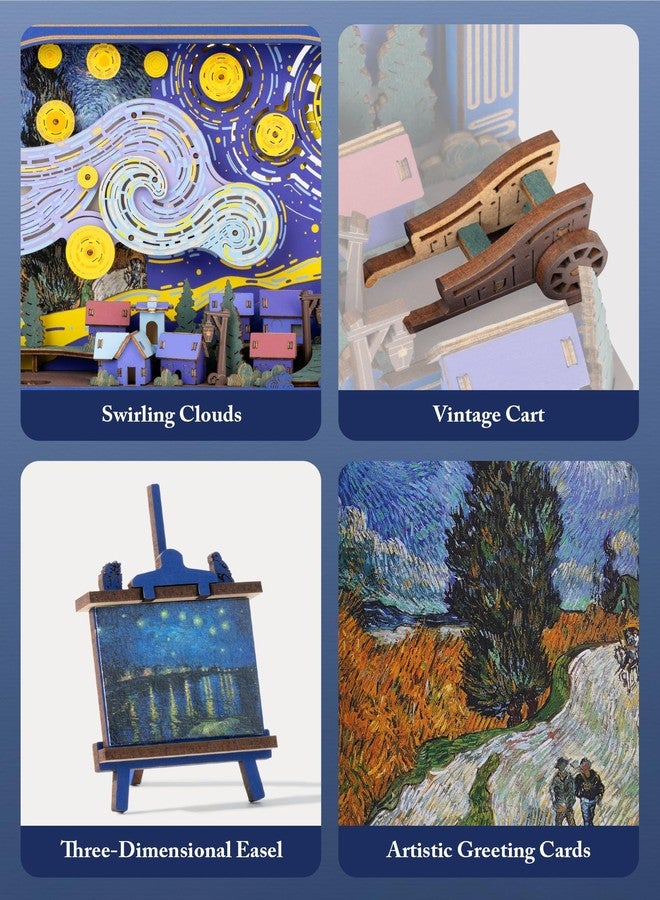 Wowood 3D Wooden Puzzles for Adults - Van Gogh Starry Night DIY Model Building Kits with LED Light - Gifts for Mothers Day - Home Decor, Wall Art & Unique Creative Gifts for Art Lovers/Men/Women - Image 3
