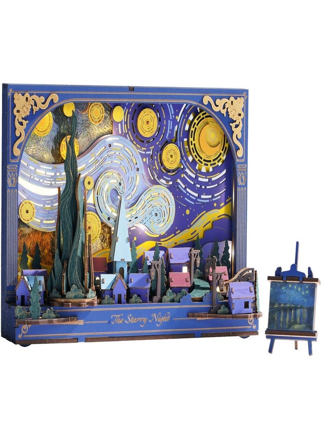 Wowood 3D Wooden Puzzles for Adults - Van Gogh Starry Night DIY Model Building Kits with LED Light - Gifts for Mothers Day - Home Decor, Wall Art & Unique Creative Gifts for Art Lovers/Men/Women - Image 1