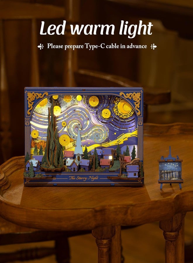 Wowood 3D Wooden Puzzles for Adults - Van Gogh Starry Night DIY Model Building Kits with LED Light - Gifts for Mothers Day - Home Decor, Wall Art & Unique Creative Gifts for Art Lovers/Men/Women - Image 4