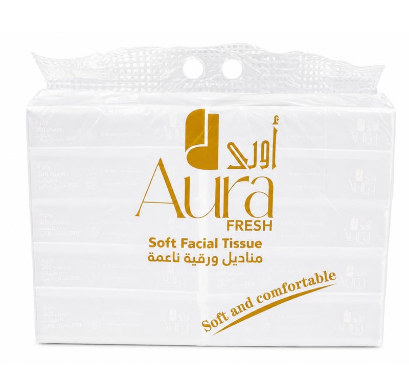 AURA Soft Facial Tissue 10 Pack x 300 Sheets, 4 Ply Premium Facial Tissue Paper, Ultra Soft & Strong, Highly Absorbent, Gentle on Skin, Bulk Pack for Home, Office & Travel - Image 2