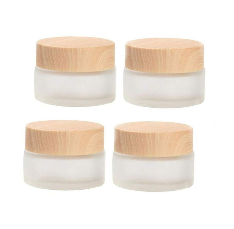 Healthcom 50 Gram/50 ml Empty Sample Jars Round Frosted Glass Bottle Cosmetic Cream Jar Wood Grain Lid Cosmetic Container Glass Cream Box Refillable Cream Pot Jars for Lip Balm Lotion Eyeshadow,4 Pack