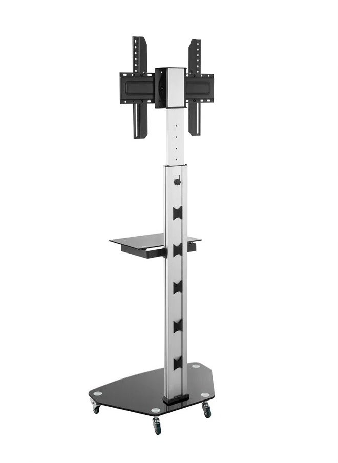 Skill Tech SH 400FS Height Adjustable Aluminium TV Cart for 32–70 Inch Screens with Portrait & Landscape Orientation, VESA 600x400, Max Load 40kg – Rolling TV Stand  Black  - Image 1