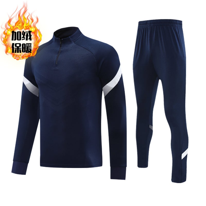 Generic Autumn and winter fleece-lined half zipper pullover long sleeve training clothes suit childrens football appearance clothes running sportswear generation hair -royal blue (plus velvet) 