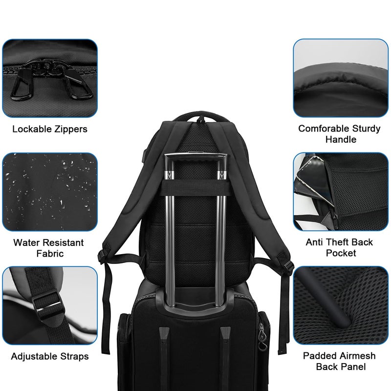 WOLT Laptop Backpack for Men Women for 15.6 Inch and 17 Inch Notebook, Travel Backpack Carry On Flight Approved with Computer Compartment, College Bookbag with USB Charging Port (Black) - Image 5