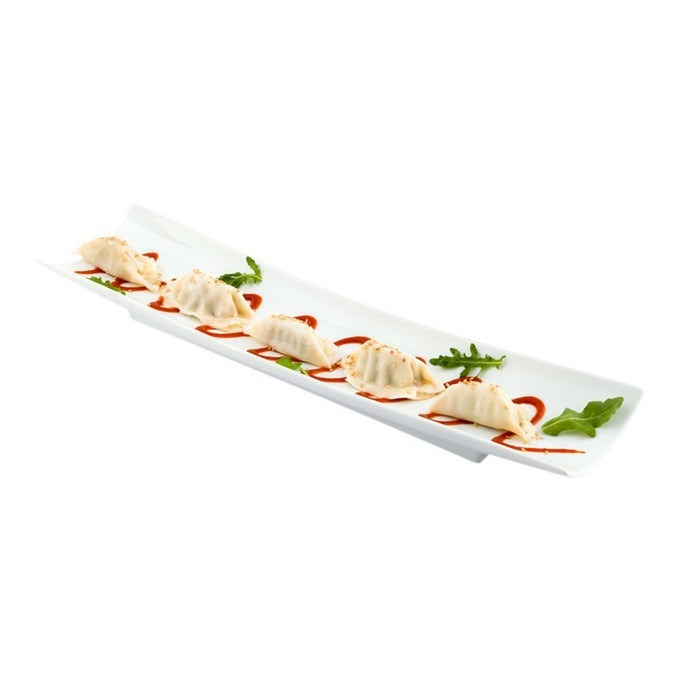 SHINTO 17 INCH X 4 INCH RECTANGULAR SERVING PLATE 1 RECTANGLE PORCELAIN TRAY CURVED WHITE PORCELAIN LONG SUSHI PLATE WONT CHIP OR STAIN FOR SUSHI OR APPETIZERS FOR APPETIZERS