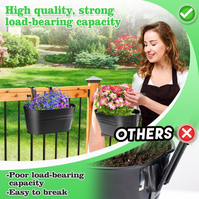 MADHOLLY Railing Planter with Drainage Holes - 6Pcs Sturdy Bucket Pots for Railing Fence, Countryside Style Metal Flower Pots for Herbs Balcony Garden Yard Decor, Black - Image 5