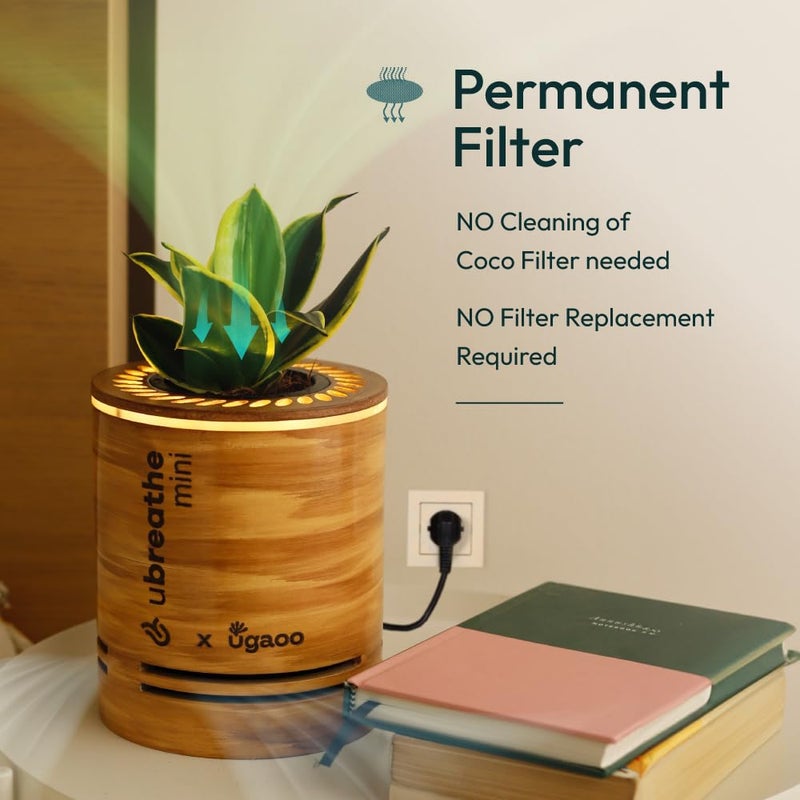 Ugaoo Classic Air Purifier for Home Office 9 Watts 2Stage Filtration Permanent CocoFilter Covers 80 SqFt Removes Biopollutants 9999 of Dust Pollutants Lightweight Portable - Image 2