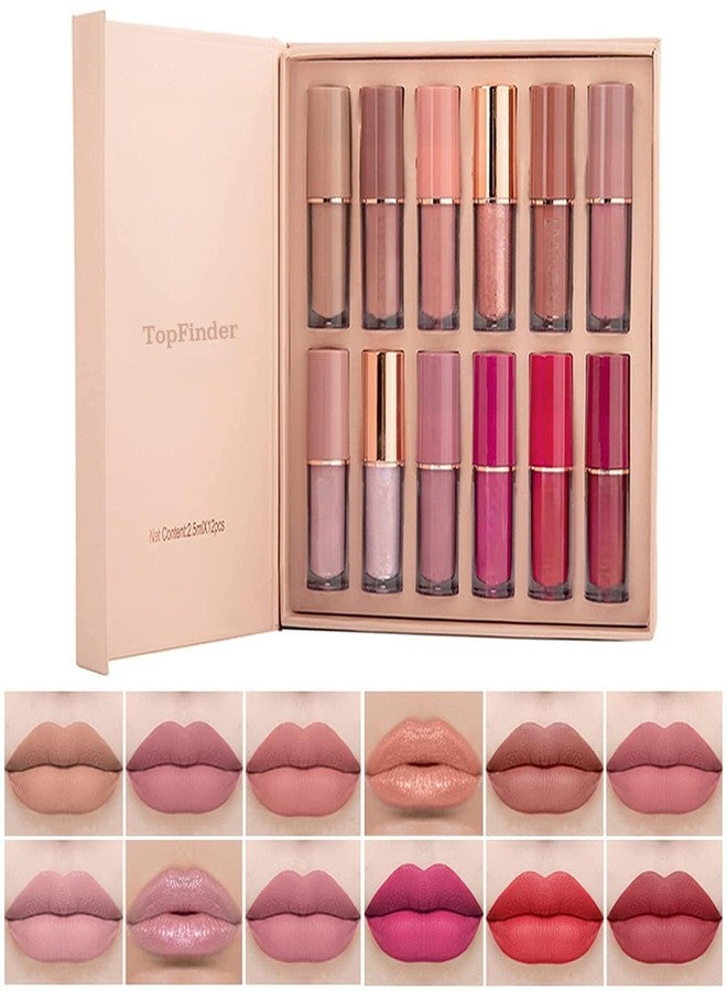 TopFinder® Matte Velvet Lipstick Set | Long-Lasting, Waterproof & Sweatproof | Non-Sticky, Lightweight | Nude, Liquid & Glossy Shades | Lipstick Combo Pack Gift for Women & Girls (Set of 12) - Image 1