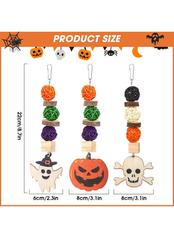 ألعاب مضغ الأرنب، ألعاب خنزير غينيا الطبيعية، 3 قطع من ألعاب المضغ الخشبية المعلقة المثالية للأرانب الأليفة وخنازير غينيا والشنشيلة والهامستر والفئران والحيوانات الصغيرة الأخرى، طحن الأسنان بموضوع الهالوين - Image 3