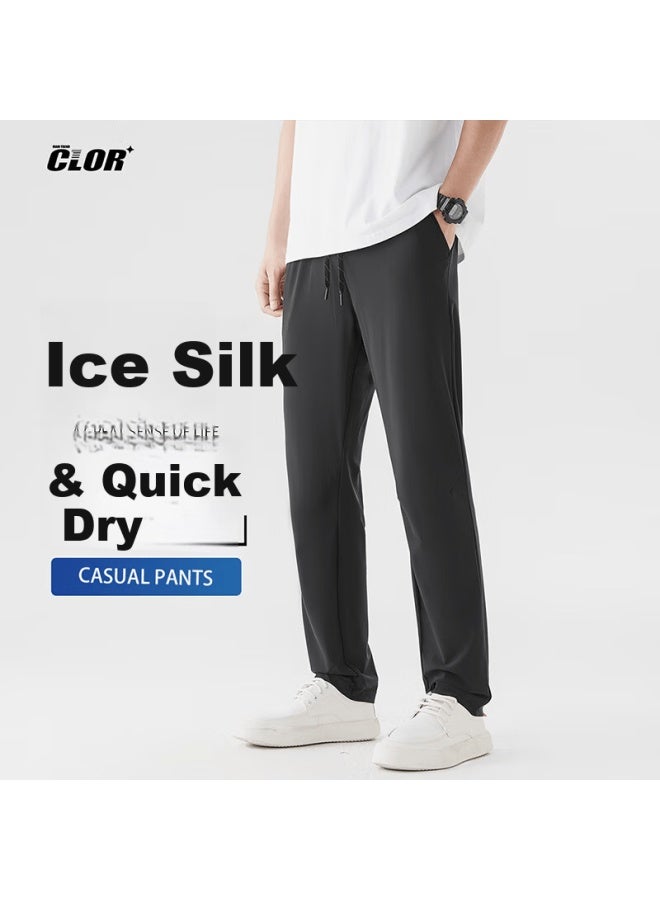 Clor Men's Casual Pants Spring Summer Loose Wide-leg Trendy Breathable Sports Straight-leg Pants Cl14 Black XL - Image 1